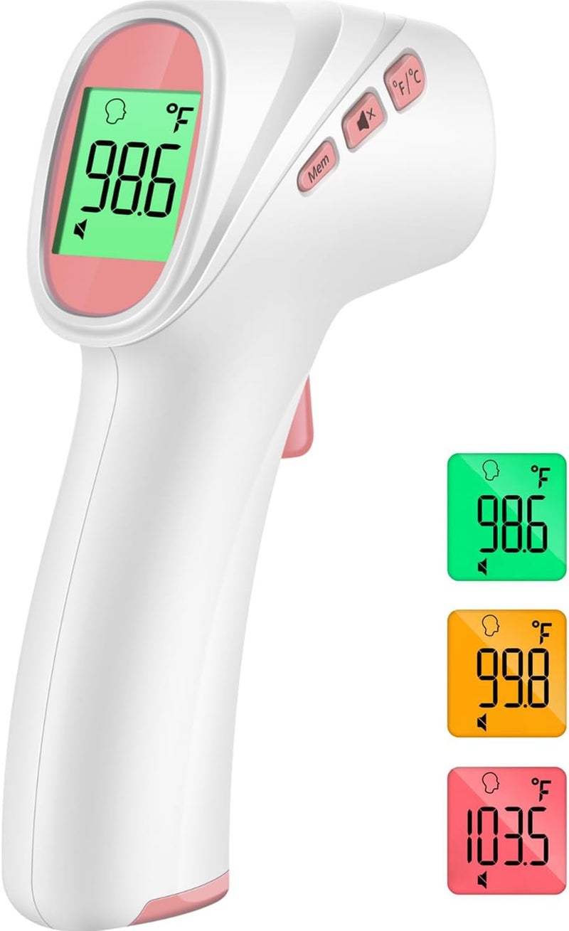 Viproud Forehead Thermometer for Adults, Kids & Babies, No-Touch Digital Thermometer with LCD Backlight Display, Fever Alarm and 1s Instant Reading - Pink - Image 1